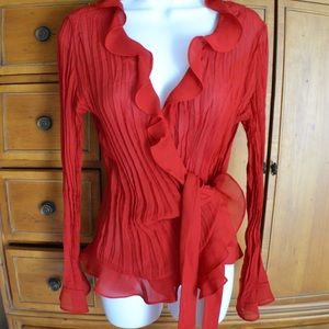 Red ruffle and wrap around Blouse