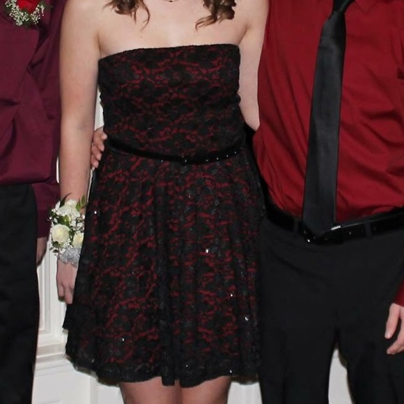 Black and red lace formal dress