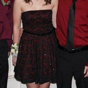 Black and red lace formal dress