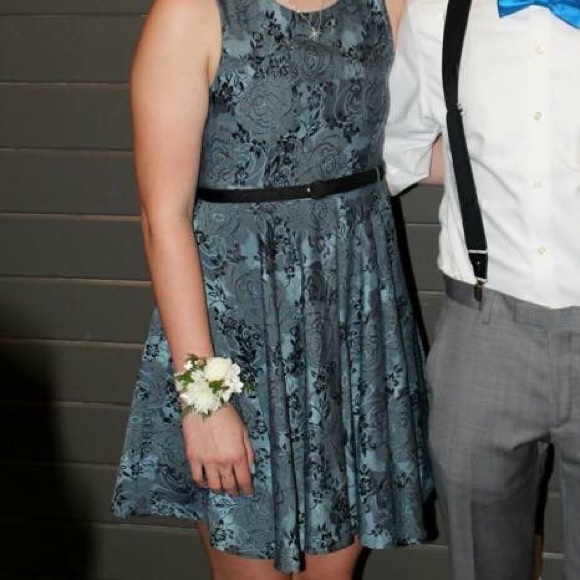 Dark teal and black formal dress