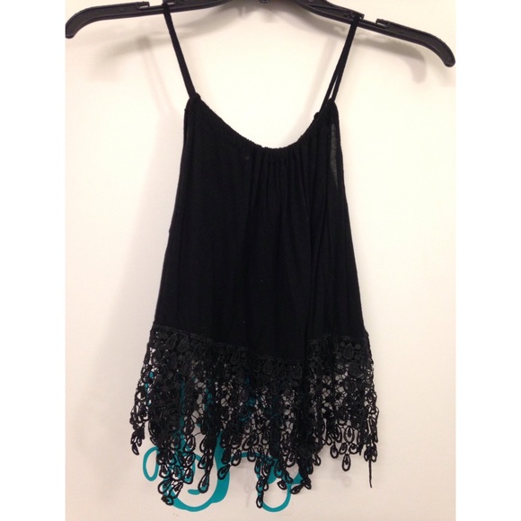 Black crop top with sheer lace bottom