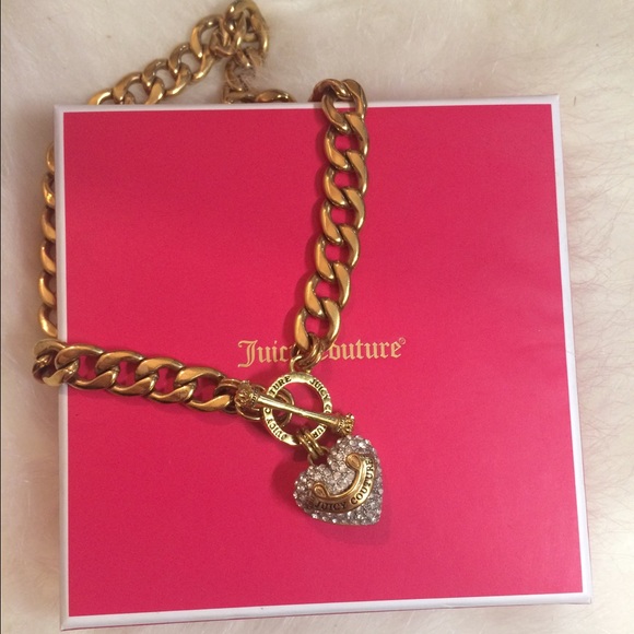 Juicy Couture Chainlink Necklace Gold w Rhinestone