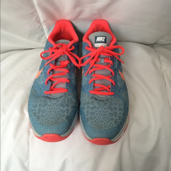 Blue leopard print Nike running shoes