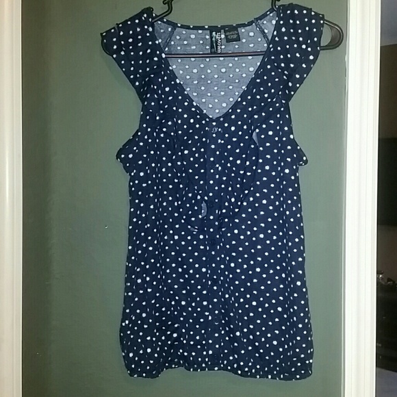 Dark blue tank with white polka dots