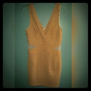 Yellow and White Striped Bodycon  Dress