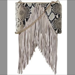 Topshop Faux Suede Snake Skin Fringe Crossbody Bag