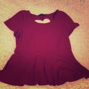 Red Peplum Top with Heart Cutout