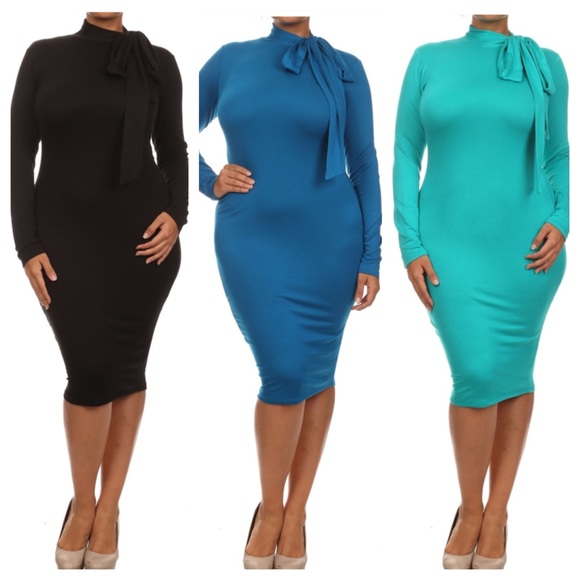 Fitted big bow tie dress plus size - Picture 2 of 3