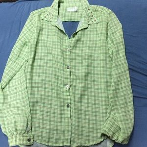 Dream Out Loud green plaid studded blouse NWOT