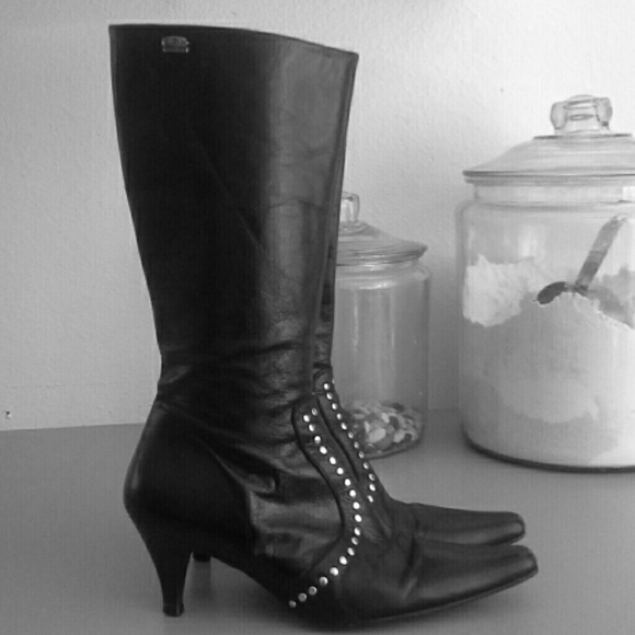 Black leather heels knee boots buffalo London 8 - Picture 1 of 1