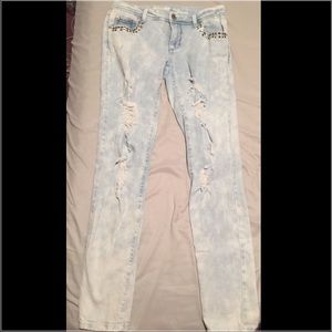 Acid Washed Ripped Skinny Jeans