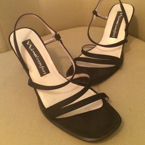 Black Fabric Sandal Heels