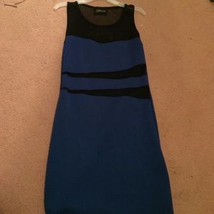 Blue dress with black sheer detail