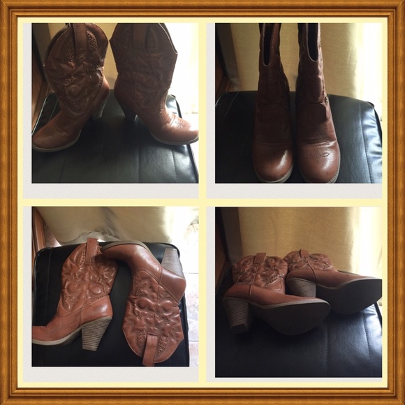 Brown cowboy fashion heeled boots