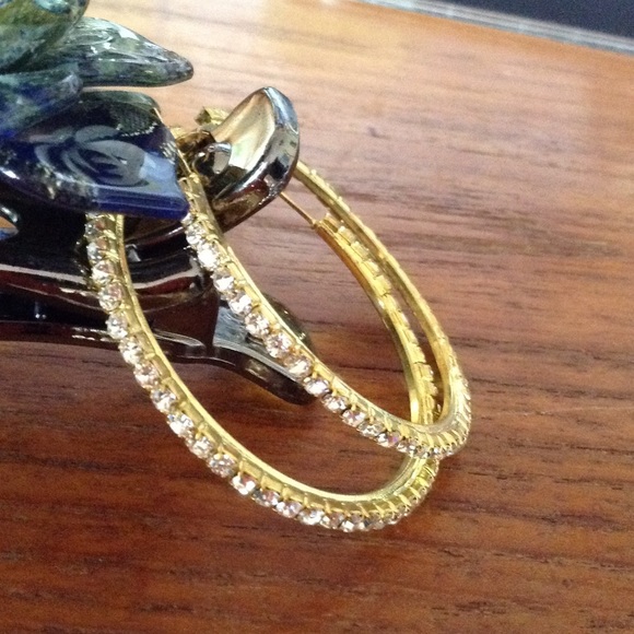 Urban Outfitters Jewelry - 2" Golden Rhinestone Hoop Earrings Big Urban Sexy Urban Outfitters Jewelry - 2" Golden Rhinestone Hoop Earrings Big Urban Sexy