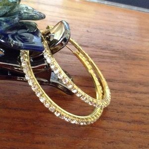 Urban Outfitters Jewelry - 2" Golden Rhinestone Hoop Earrings Big Urban Sexy Urban Outfitters Jewelry - 2" Golden Rhinestone Hoop Earrings Big Urban Sexy