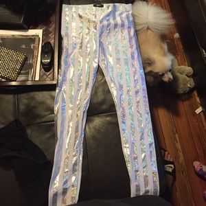 Urban outfitters striped white metallic leggings
