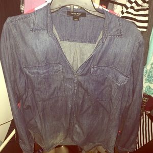 Distressed denim shirt