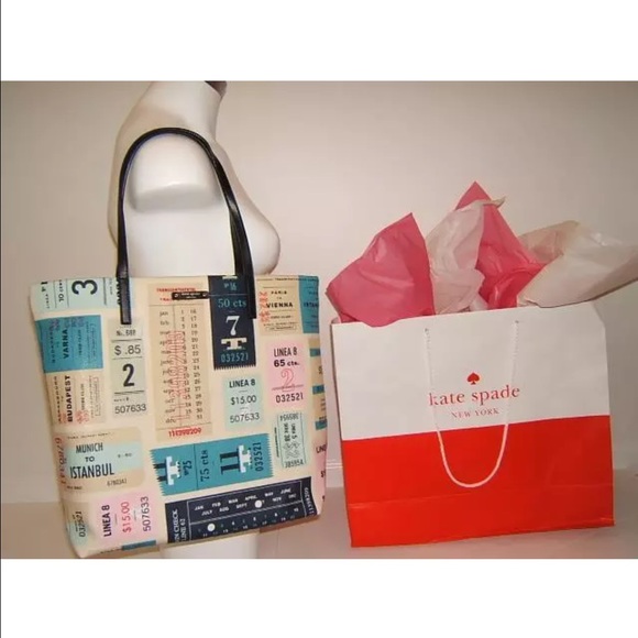 New Kate Spade Globe Trotter train tote purse bag