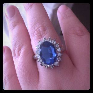 Sterling silver sapphire stoned ring Size 8