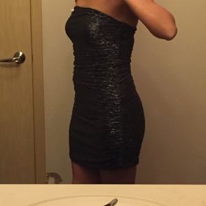 Express Black & Silver Strapless Dress
