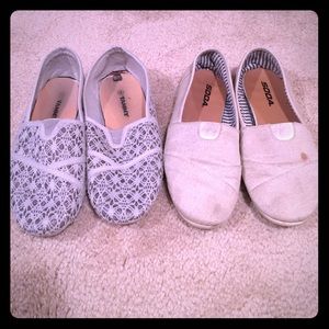 Light grey and tan flats