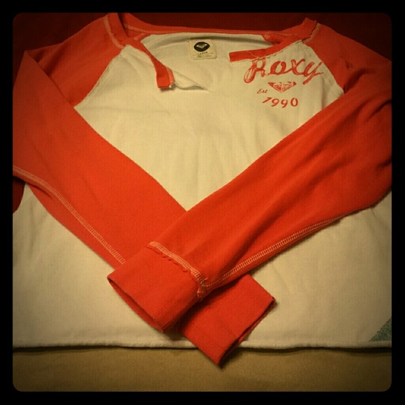 Coral and white roxy crew sweater