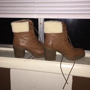 Chunky heel lace up boots