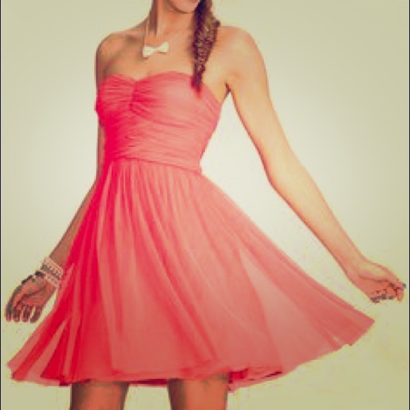 Reload coral fit and flare strapless tulle dress