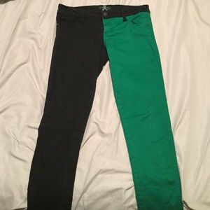 Half Black Half Green Skinny Jeans Royal Bones