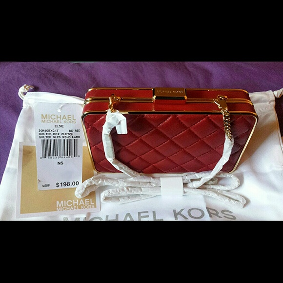 🆕 MICHAEL KORS Elsie Lambskin Box Clutch