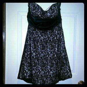 Black strapless lace dress