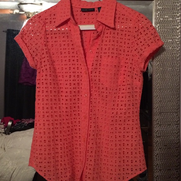 Coral eyelet blouse