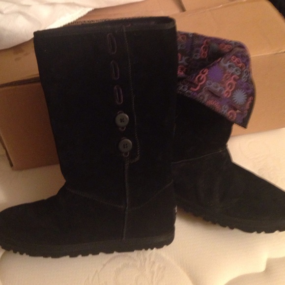 Black ugg boots five five buttons