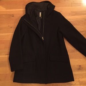 Hooded black wool coat