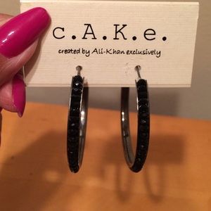 Black rhinestone hoop earrings