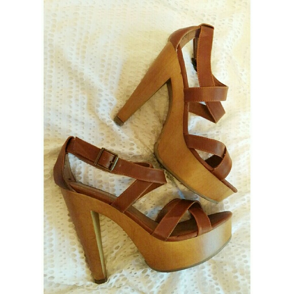 Tan - Cognac Strappy Heeled Sandals - Mossimo