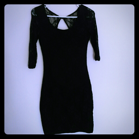 Black Lace 3/4 Sleeve Mini Dress