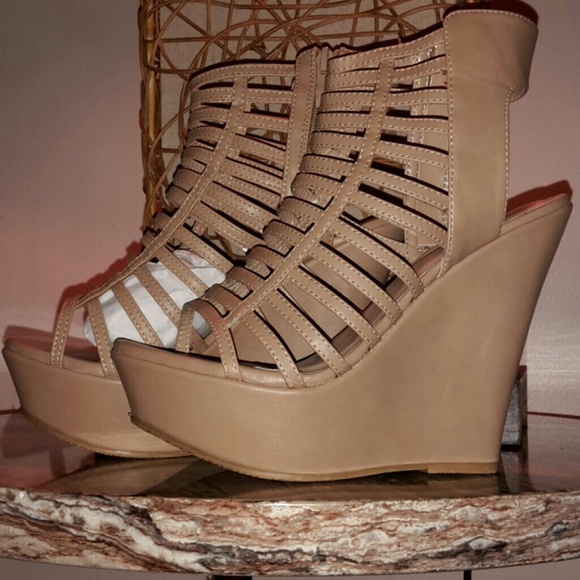Taupe Cage Wedge Heel