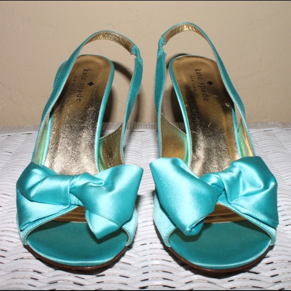 Kate Spade satin teal heels with bow
