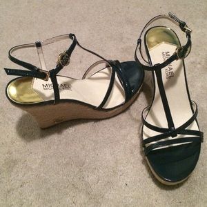 Brand New Michael Kors Navy and Canvas Wedges