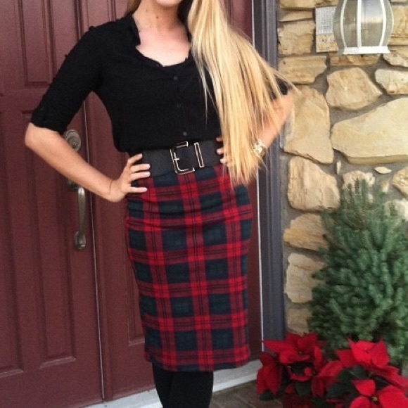 Topshop Tartan Midi Pencil Skirt