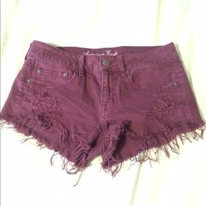 Maroon Denim American eagle cut off shorts