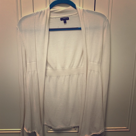 Small, off-white Express cardigan.