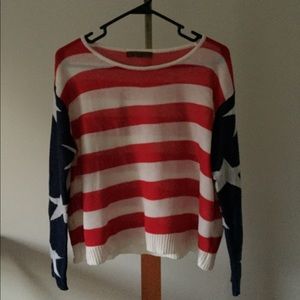 Long sleeve knit red white and blue sweater