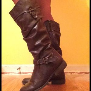 Brown leather boots