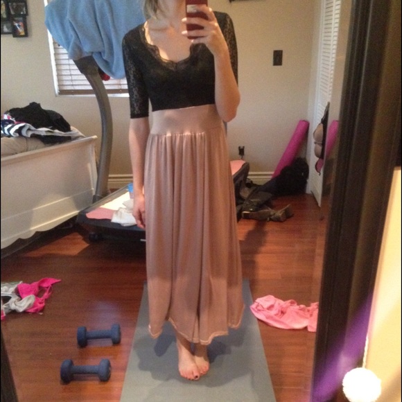 black lace and beige dress