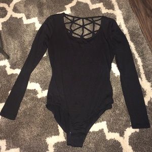 Cage back black bodysuit