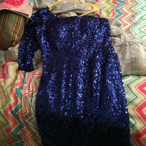 Blue one shoulder sequined dress