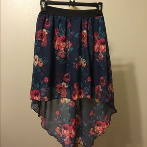 Sheer high low blue floral print skirt